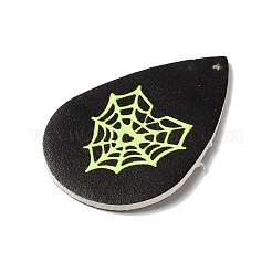 ハロウィンのイミテーションレザーペンダント  黒と緑と黄色  ティアドロップ  55.5x37x2mm  穴：1.6mm&nbsp;FIND-K017-04D-06
