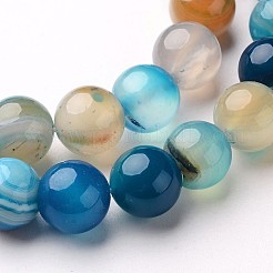 天然石縞瑪瑙/バンデットアゲートビーズ連売り  ラウンド  染め＆加熱  ミックスカラー  6mm  穴：1mm  約64個/連  14.5インチ&nbsp;G-D845-01-6mm
