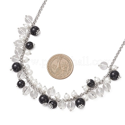 3Pcs 3 Colors Round Glass Beaded Bib 304 Stainless Steel Rolo Chain Necklaces&nbsp;NJEW-JN05359