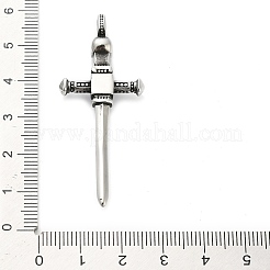 316サージカルステンレススチール製ビッグペンダント  ラインストーン付き  頭蓋骨のチャーム付き十字架  アンティークシルバー  52.5x21.5x6mm  穴：4.5x3.5mm&nbsp;STAS-A123-16AS