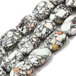 合成ターコイズビーズ連売り  染め  フラットオーバル  紺碧  17~18x13x6.5~7.5mm  穴：1mm  約23個/連  15.75~15.94''（40~40.5センチメートル）&nbsp;G-F791-F01-01