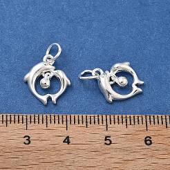 925スターリングシルバーチャーム  丸カンとスタンプ925個付き  シルバーカラー  イルカ  10.4x10.2x3mm  穴：3.5mm&nbsp;STER-D302-05B-S