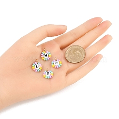 ガラスシードとアクリルパーツ26個  文字付きの花  銅線と  ミックスカラー  16~17x13x3.5mm  穴：3mm&nbsp;PALLOY-JF04486