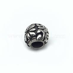 304ステンレススチールヨーロピアンビーズ  大穴ビーズ  花とドラム  アンティークシルバー  10x10.5mm  穴：5mm&nbsp;STAS-M301-19AS