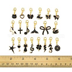 20 個 20 スタイル合金エナメルペンダント装飾  カニカン付き  花/クローバー/蝶結び  ブラック  26~39mm  1個/スタイル&nbsp;HJEW-FS00045