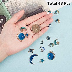 DIYの星空のテーマのぶら下がりイヤリング作成キット  亜鉛合金エナメルペンダント＆リンク付き  鉄のピアスフックと丸カン  ゴールデン＆ライトゴールド&nbsp;DIY-GA0001-31