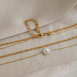 304 Stainless Steel Double Layer Necklaces with White Round Faux Pearl Pendants for Women&nbsp;KQ2558
