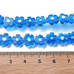 ハンドメイドミッレフィオーリ ランプワークビーズ連売り  花  ディープスカイブルー  7.5~8.5x7.5~8.5x3~3.5mm  穴：0.8mm  約50個/連  15.75~15.94インチ（40~40.5cm）&nbsp;LAMP-F035-09R
