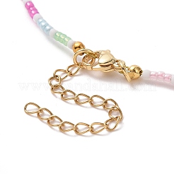 Alloy Cubic Zirconia Heart Pendant Necklace with Glass Seed Beaded Chains for Women&nbsp;NJEW-JN04291