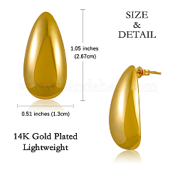 女性用真鍮ティアドロップスタッドピアス  ゴールドカラー  26.7x13mm  ピン：0.7mm&nbsp;JE1090A