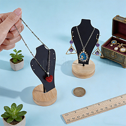 木製の円形ベースを備えた胸像の鉄製ジュエリーネックレスディスプレイスタンド  ネックレスやイヤリング用のジュエリーオーガナイザーホルダー  ブラック  5x5.7x13.7cm&nbsp;NDIS-WH0024-06B