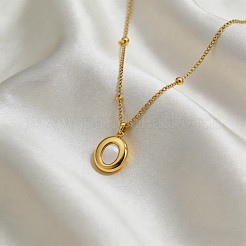 天然貝殻を使用した304ステンレススチール製オーバルペンダントネックレス（女性用）  ホワイト  ゴールドカラー  17.72インチ（45cm）&nbsp;WGF4A65-01
