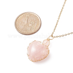 銅線で包まれた天然石のハート ペンダント ネックレス  女性用金メッキ 304 ステンレス ネックレス  17.52インチ（44.5cm）  1.5mm&nbsp;NJEW-JN03971