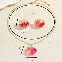 Iridescent Resin Rose Pendant Necklace & Stud Earrings Set for Women&nbsp;NZ6589