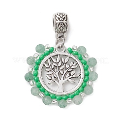 3Pcs 3 Styles Faceted Round Natural Green Aventurinee & Tourmaline & Apatite & Glass Seed Beads European Dangle Charms&nbsp;PALLOY-MZ00275