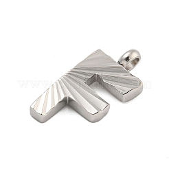 304ステンレススチールチャーム  手作り彫刻フィギュア  フルポリッシュ  ステンレス鋼色  文字F  14x7x2mm  穴：1.8mm&nbsp;STAS-G345-01P-F