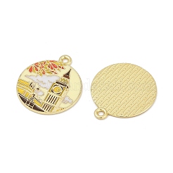 合金エナメルチャーム  ゴールドカラー  ビッグベンチャーム付きのフラットラウンド  淡黄色  26x23x1mm  穴：1.8mm&nbsp;ENAM-V001-02C-G