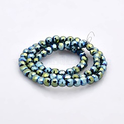 フル緑色のガラス多面的なフラットラウンドビーズ連売りをメッキ  4x3mm  穴：1mm  約80個/連  12インチ&nbsp;EGLA-A033-4mm-FP02