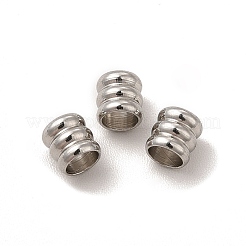 変色しない201ステンレススチールビーズ  スジ入りビーズ  コラム  ステンレス鋼色  4x4mm  穴：2.8mm&nbsp;STAS-M089-12P