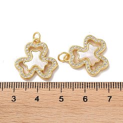 真鍮マイクロパヴェクリアキュービックジルコニアペンダント  カドミウムフリー＆鉛フリー  シェルと  18KGP本金メッキ  クローバー  19x18.5x2.5mm  穴：3mm&nbsp;KK-B083-17G-02