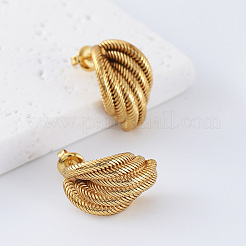 女性用幾何学模様の304ステンレススチールスタッドピアス  ハーフフープピアス  ゴールドカラー  20x15mm&nbsp;LS-PP5518