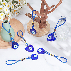 6個 3スタイル ハンドメイド ランプワーク イーブルアイ カー バックミラー ペンダント デコレーション  ポリエステルコード付き  ハート＆フラット ラウンド＆ティアドロップ  ブルー  130mm  2個/スタイル&nbsp;HJEW-ME00111