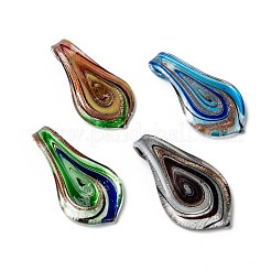 手作りのシルバー箔ランプワークの大きなペンダント  金の砂  ティアドロップ  ミックスカラー  61x35x13mm  穴：7mm  12個/箱&nbsp;FOIL-S084-B