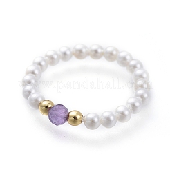 Natural Amethyst Gemstone Stretch Rings&nbsp;RJEW-JR00301-03