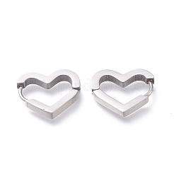 変色しにくい304ステンレススチール製フープピアス  ハート  ステンレス鋼色  15x15.5x3mm  ピン：1mm  12のペア/カード&nbsp;EJEW-O099-07P