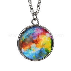 304ステンレススチールガラス宇宙ペンダントネックレス  ステンレス鋼色  カラフル  19.69インチ（50cm）&nbsp;NJEW-JN05192-01