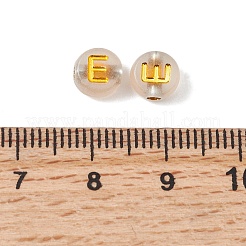 明るい透明なアクリルビーズ  アルファベット付きフラットラウンド  暗闇で光る  ゴールドライン入り  文字e  7x4mm  穴：1.8mm  約3700個/500g&nbsp;OACR-P037-01B-E