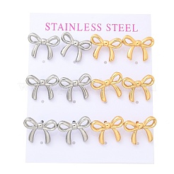 PVD真空メッキ304ステンレススチールスタッドピアス  蝶結び  本金メッキ&ステンレススチールカラー  12.5x16mm&nbsp;EJEW-C099-18GP