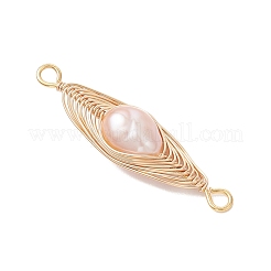 Natural Cultured Freshwater Pearl Potato Copper Wire Wrapped Horse Eye Links Connector Charms&nbsp;PALLOY-JF04766