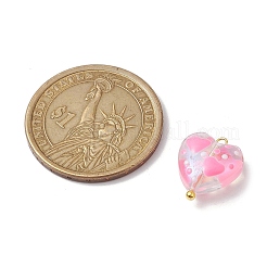 ガラスチャーム  304ステンレススチールループ付き  ハートチャーム  ピンク  15x12.5x6mm  穴：1.6mm&nbsp;PALLOY-JF02488