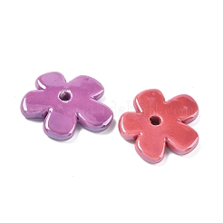 手作りの陶器ビーズ  花  光沢釉の磁器  ミックスカラー  34.5x32.5x5mm  穴：3.9mm&nbsp;PORC-A030-02
