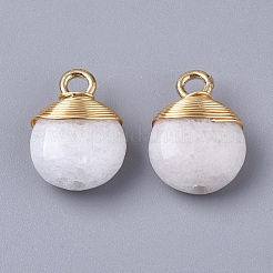 天然石ホワイトジェイドペンダント  金色の真鍮線と鉄のループ  片穴  フラットラウンド  染め  14~15x10~11x5~6mm  穴：1.5~2mm&nbsp;G-S359-021G