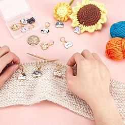 12Pcs 12 Styles Cat Shape Alloy Pendant Locking Stitch Markers with Brass Leverback Findings Clasps Stitch Marker&nbsp;HJEW-PH02053