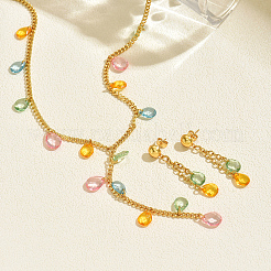 Alloy Plastic Teardrop Charms Earrings & Necklaces Sets for Women&nbsp;EK3257