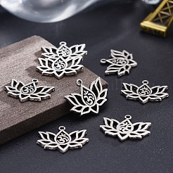 合金のチベット風チャーム  aum / om記号の付いた蓮  鉛フリー＆ニッケルフリー＆カドミウムフリー  タイスターリングシルバーメッキ  16.5x20.5x1.5mm  穴：1mm&nbsp;X-TIBE-S301-008TAS-NR