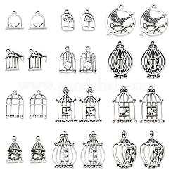 60pcs12スタイルチベットスタイルアロイペンダント  鳥かご  アンティークシルバー  17.5~34.5x12~25x1.5~2mm  5個/スタイル&nbsp;FIND-CJ0001-87