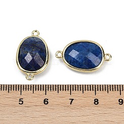 染色された天然ラピスラズリのファセットコネクタチャーム  ラックメッキ真鍮楕円リンク  ゴールドカラー  22.5~23x13.5~14x6mm  穴：1.4mm&nbsp;G-K347-11G-02