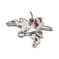 ハロウィーン合金ペンダント  ルビーラインストーン付き  海賊  プラチナ  23.5x30x4.5mm  穴：2.5mm&nbsp;FIND-G021-A02-P