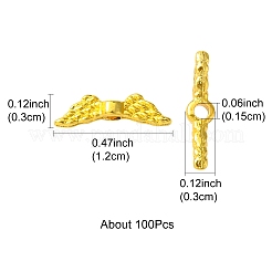 100個の合金ビーズ  カドミウムフリー＆ニッケルフリー＆鉛フリー  天使の翼  ゴールドカラー  12x3x3mm  穴：1.5mm&nbsp;FIND-FS0002-45