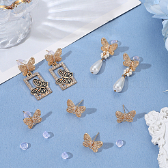 8Pcs Butterfly Brass Rhinestone Stud Earring Findings for Women&nbsp;EJEW-BBC0001-91
