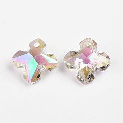 多面カットK9ガラスチャーム  模造オーストリアのクリスタル  クロス  ミックスカラー  13.5x13.5x6.5mm  穴：1.5mm&nbsp;EGLA-P026-A