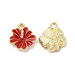 合金エナメルチャーム  クリスタルラインストーン付き  カドミウムフリー＆ニッケルフリー＆鉛フリー  ハイビスカスの花のチャーム  ライトゴールド  ミックスカラー  14x12x4mm  穴：1.6mm&nbsp;ENAM-F144-01