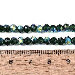ABカラーメッキ透明ガラスロンデルビーズ連売り  多面カット  濃い緑  4x3.5mm  穴：0.6~0.9mm  約105~115個/連  14.37~16.14''（36.5~41センチメートル）&nbsp;EGLA-T029-4mm-10N