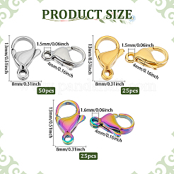 100Pcs 3 Colors Ion Plating(IP) 304 Stainless Steel Lobster Claw Clasps&nbsp;STAS-PH0006-52