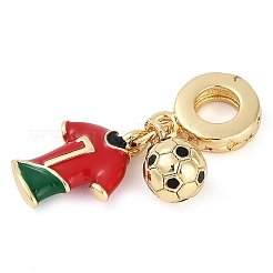 ラックメッキ真鍮エナメルヨーロピアンダングルチャーム  サッカーと洋服の大きな穴のペンダント  18KGP本金メッキ  長持ちメッキ  カドミウムフリー＆鉛フリー  レッド  25mm  穴：4.5mm&nbsp;KK-P287-13G