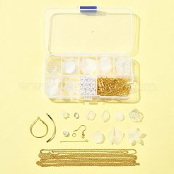DIYイヤリング作成キット  花びらのアクリルパーツを含む  ガラスチャーム  304ステンレスペンダント  真鍮製アズキチェーン  鉄オープン丸カン  真鍮のピアスフック  ホワイト  19x13.5x4.5mm  穴：2mm&nbsp;DIY-FS0009-13
